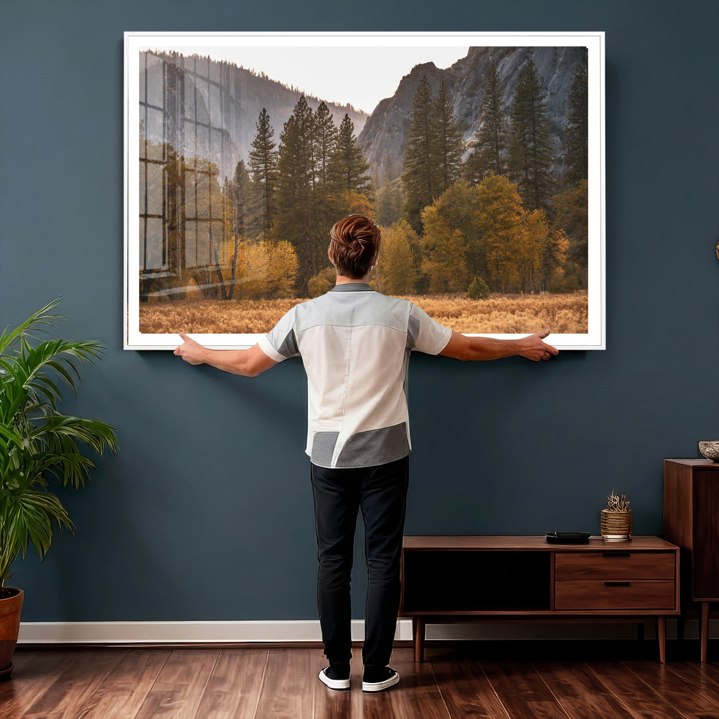 61682763-MGV-CV-36X24 - Yosemite Valley Autumn Forest Landscape Wall Art Canvas Print, Granite Mountain Pine Trees Canvas Print, California National Park Fall Scenic Art Printing