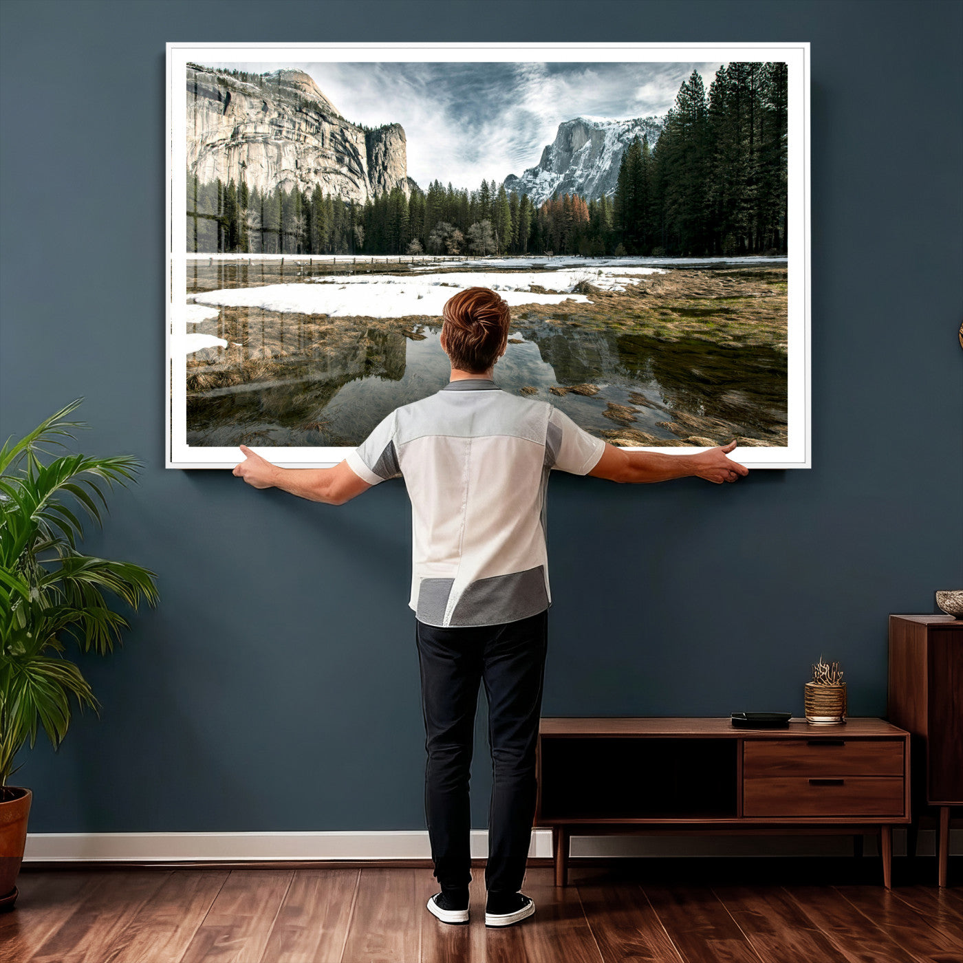 14527348-MGV-CV-36X24 - Yosemite Valley Mountain Landscape Wall Art Canvas Print, Granite Cliff Forest Valley Canvas Print, California National Park Scenic Art Printing