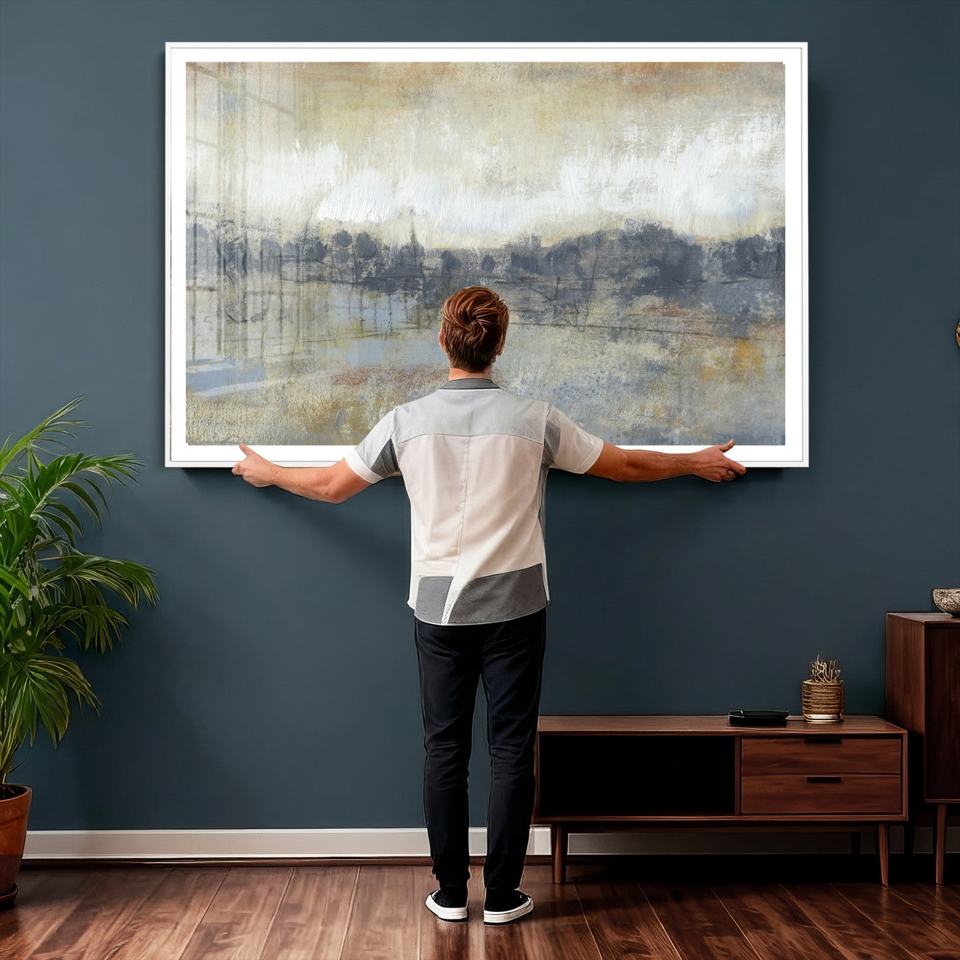 73973590-MGV-CV-36X24 - Abstract Neutral Landscape Painting Wall Art Canvas Print, Modern Minimal Texture Horizon Canvas Print, Beige Gray Contemporary Abstract Art Printing