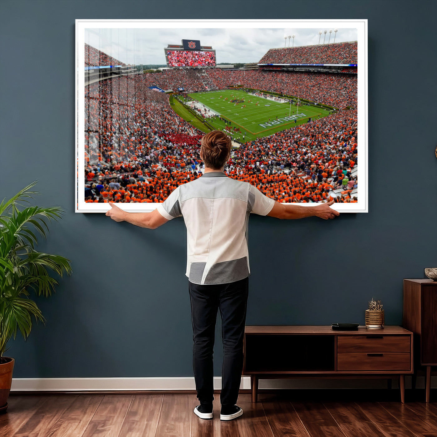 82562490-MGV-CV-36X24 - Auburn Stadium Sunset Wall Art Canvas Print, Jordan Hare Stadium Game Day Crowd, Auburn Tigers Football Artwork