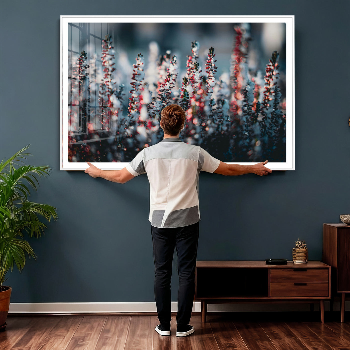 82063935-MGV-CV-36X24 - Winter Heather Wall Art Canvas Print, Frosted Floral Nature Art, Moody Botanical Wall Decor