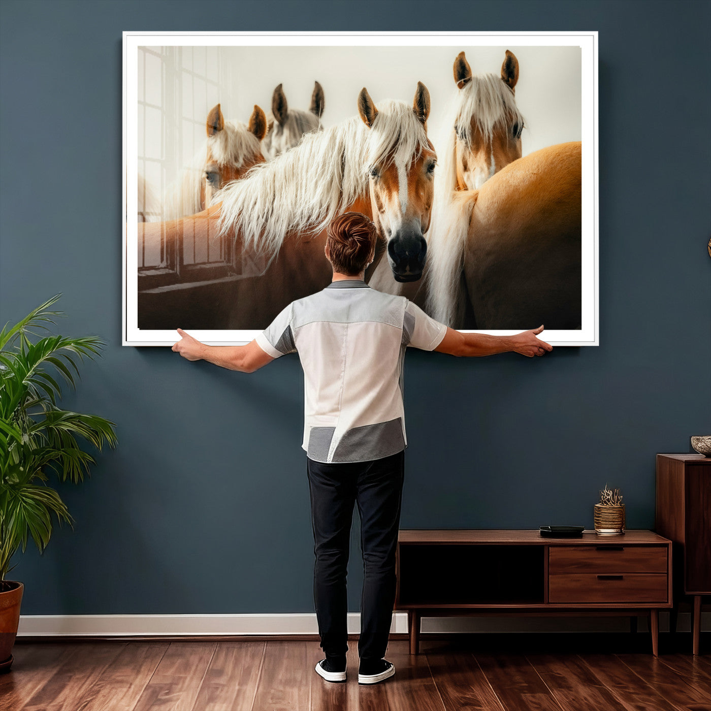 71904941-MGV-CV-36X24 - Wild Horse Herd Wall Art Canvas Print, Natural Horse Portrait Nature Wall Decor for Living Room and Office