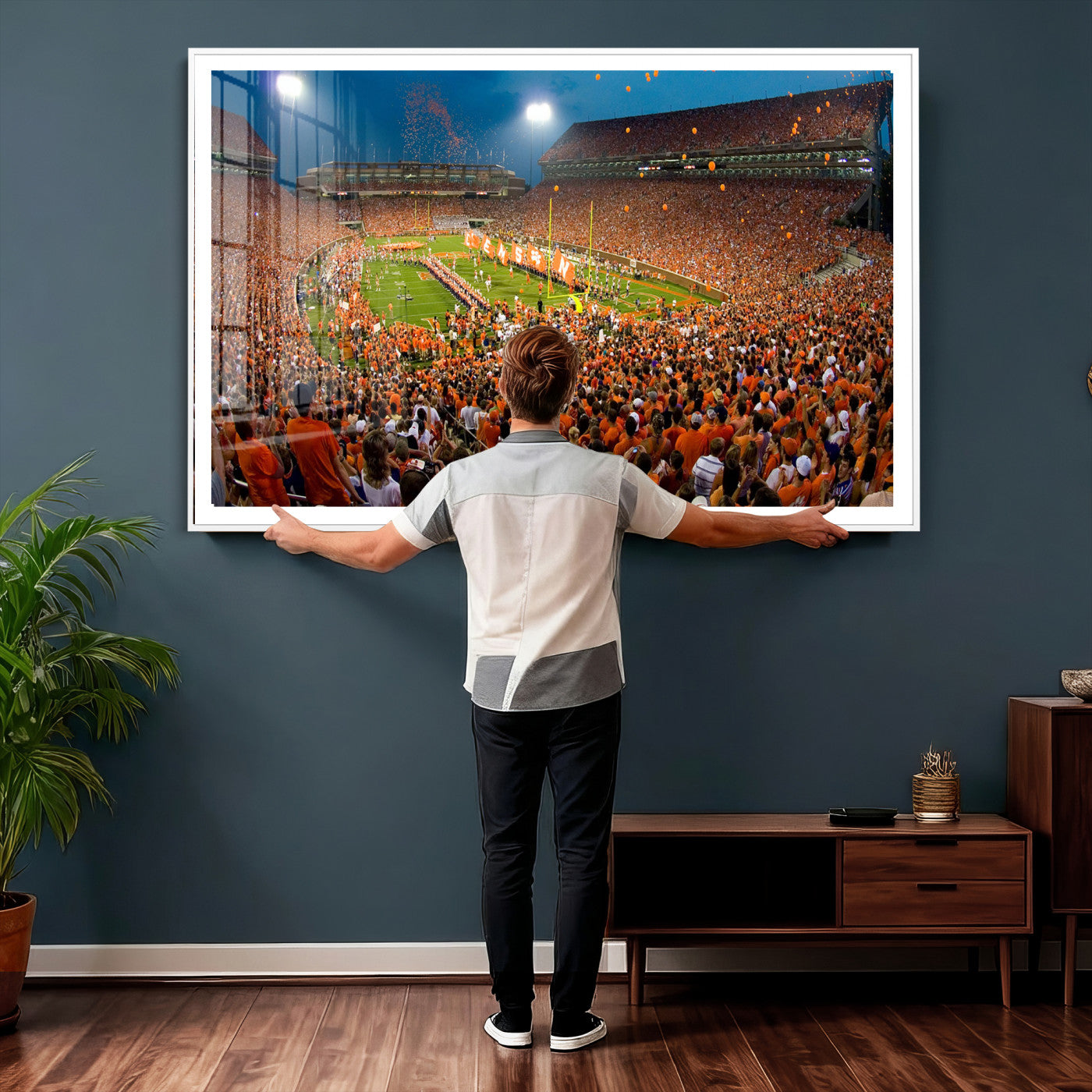 42850097-MGV-CV-36X24 - Clemson Tigers Memorial Stadium Wall Art Canvas Print, Death Valley Football Stadium Artwork, Packed Game Night Crowd Scene