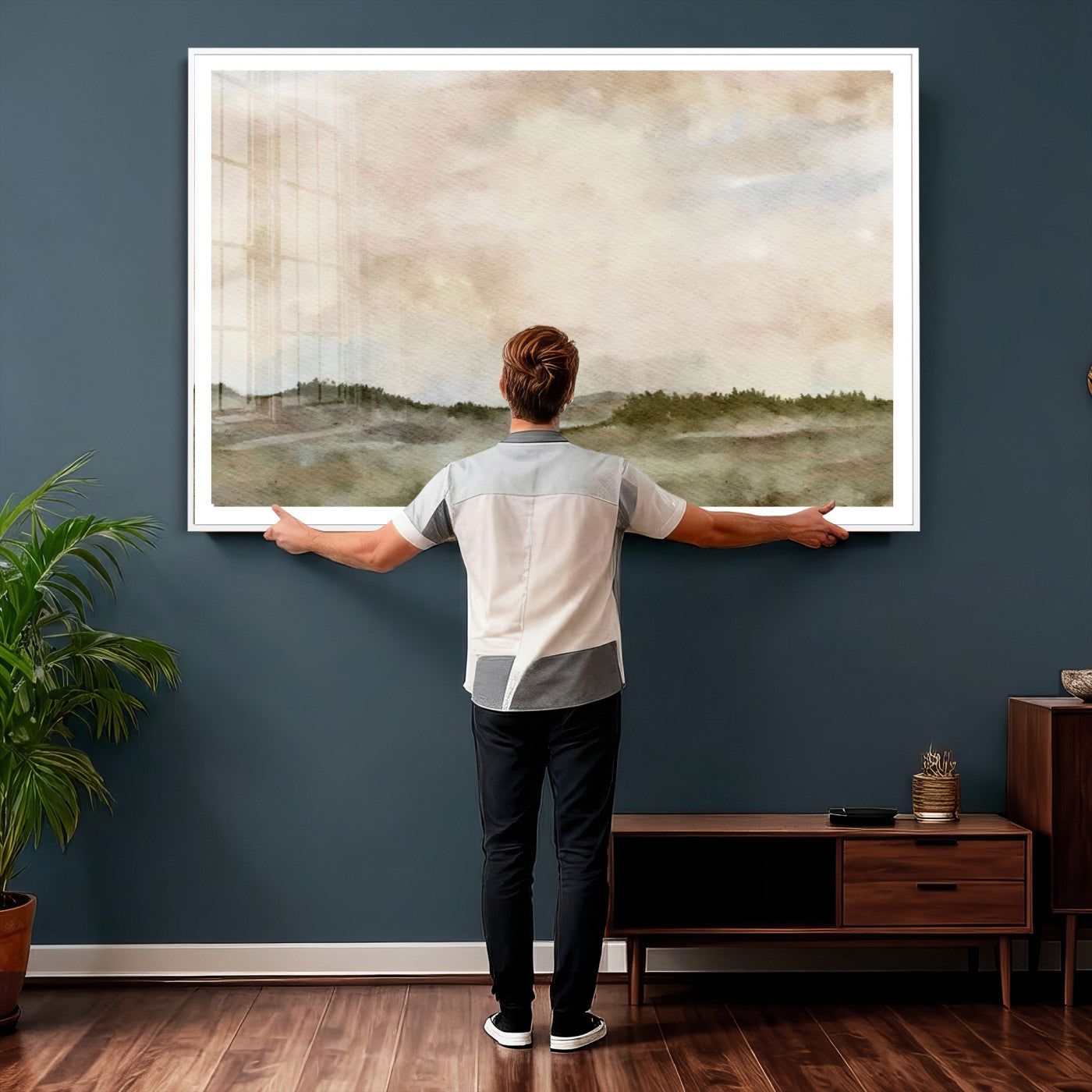 13578069-MGV-CV-36X24 - Abstract Landscape Wall Art Canvas Print, Watercolor Pastoral Landscape Painting Wall Decor for Modern Farmhouse Interiors