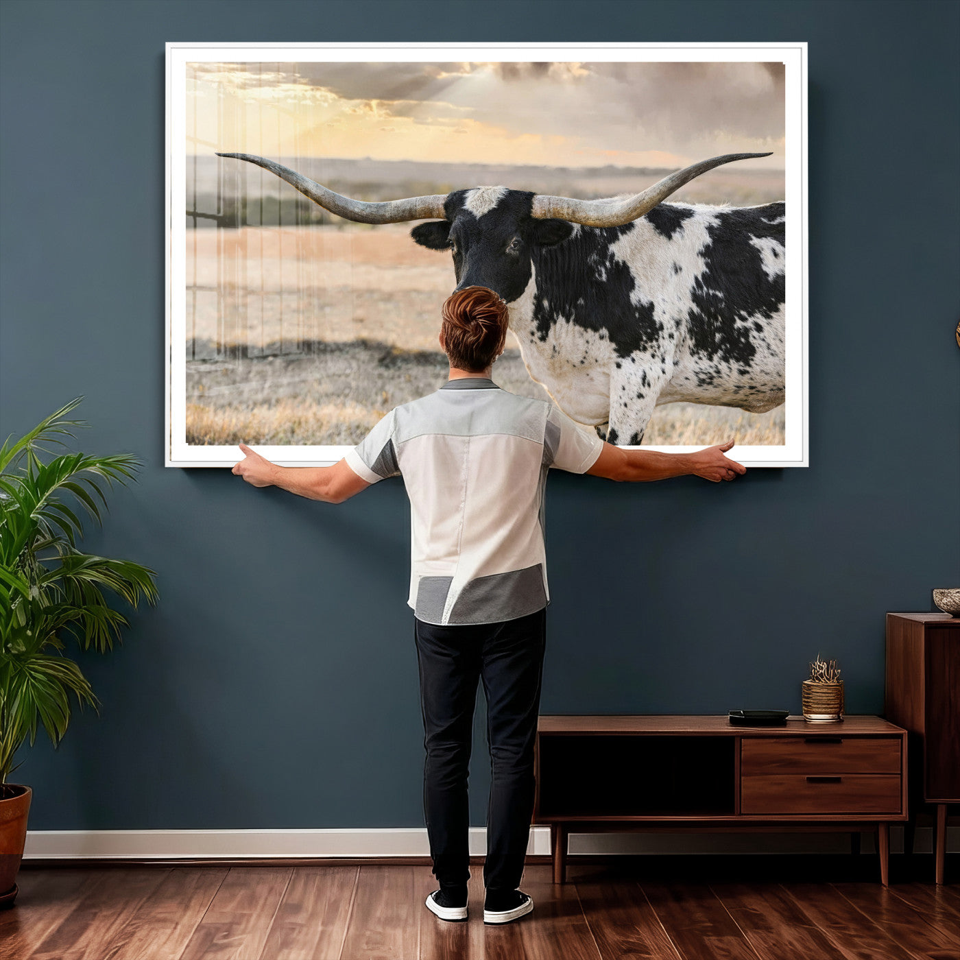 49350433-MGV-CV-36X24 - Texas Longhorn Bull Rustic Wall Art Canvas Print, Western Cattle Photography Canvas Print, Ranch Farm Animal Western Art Printing