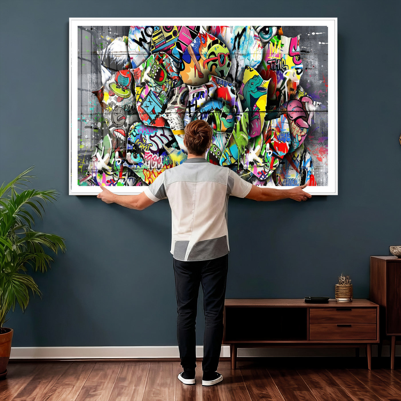 77553344-MGV-CV-36X24 - Abstract Graffiti Collage Street Art Wall Art Canvas Print, Colorful Urban Pop Art Canvas Print, Modern Graffiti Patchwork Contemporary Art Printing