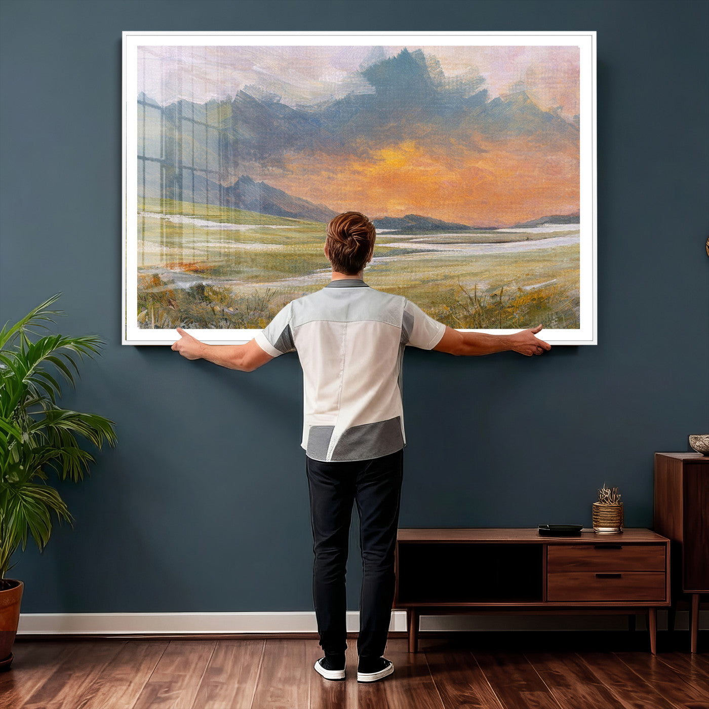 39892091-MGV-CV-36X24 - Mountain Sunset Wall Art Canvas Print Vintage Landscape Panorama Rustic Nature Decor