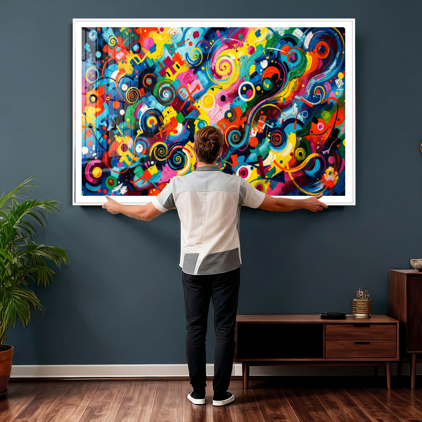 4712069R1-MGV-CV-36X24 - Geometric Abstract Wall Art Canvas Print, Bold Color Abstract Expressionist Painting Print, Modern Geometric Abstract Canvas Art