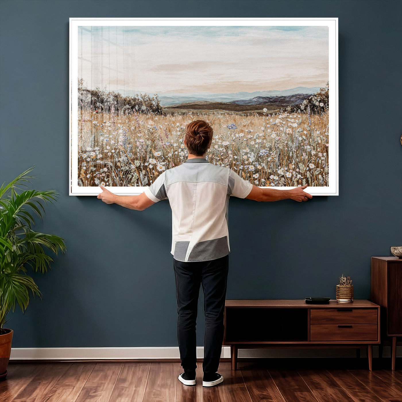 F35773805-MGV-CV-36X24 - Neutral Wildflower Field Canvas Wall Art — Beige Earth Tone Botanical Meadow Print | Farmhouse Boho Decor | Bedroom Living Room Gift Her