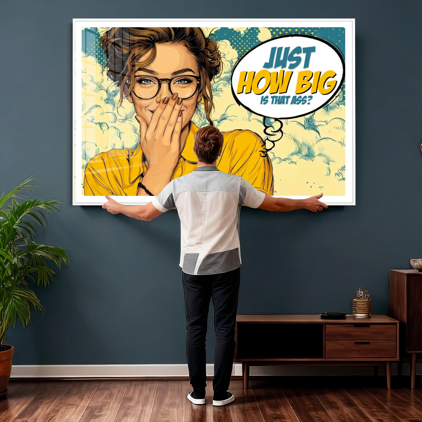 T79156505-MGV-CV-36X24 - Pop Art Print Bathroom Sign Wall Art Canvas Print — Funny Bathroom Canvas | Comic Style Toilet Wall Decor | Humor Gift | How Big Ass