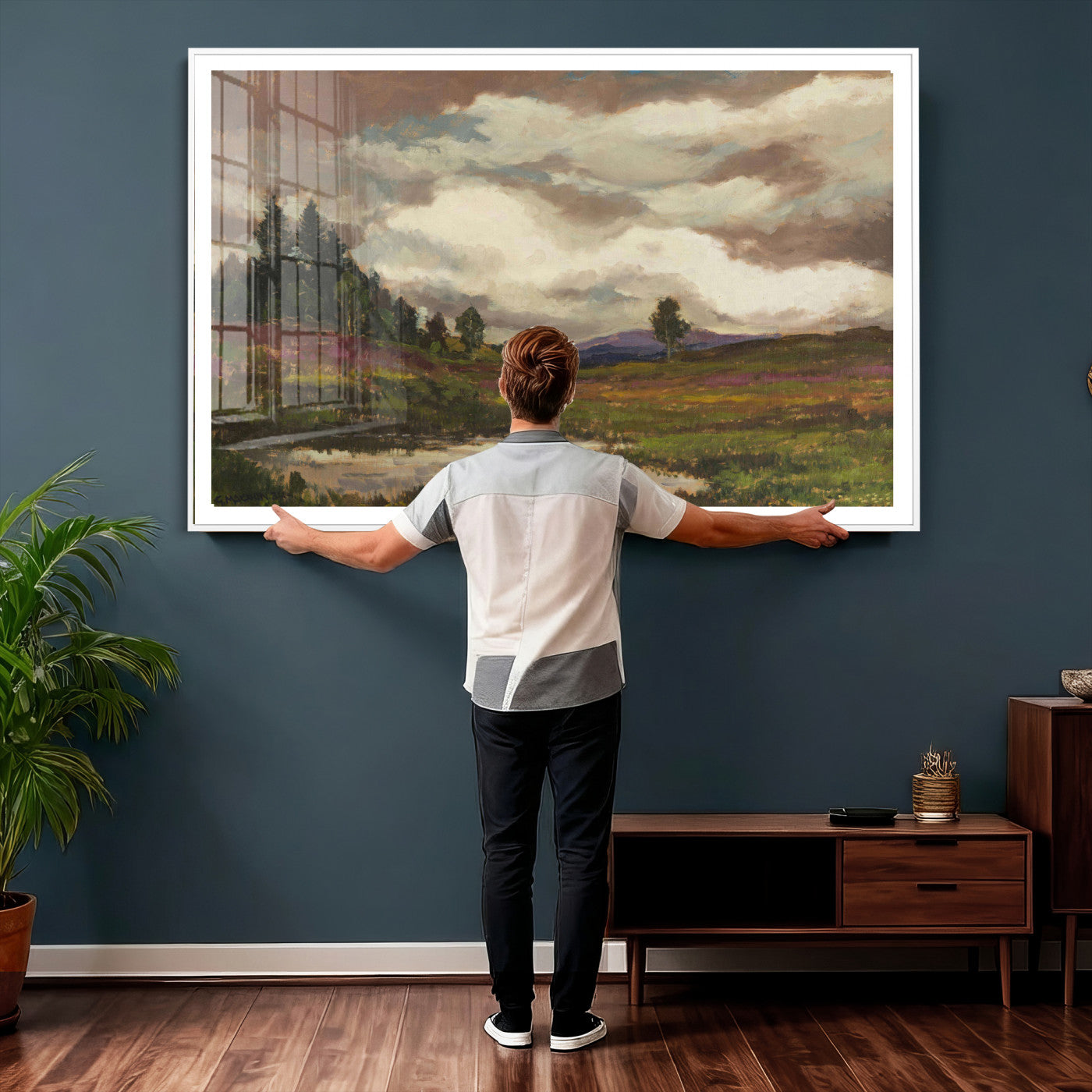 96795851-MGV-CV-36X24 - Gustav Macoun Heathland Canvas Print, Czech Landscape Oil Painting Reproduction, Purple Heather Moorland Art, Vintage European Nature Decor