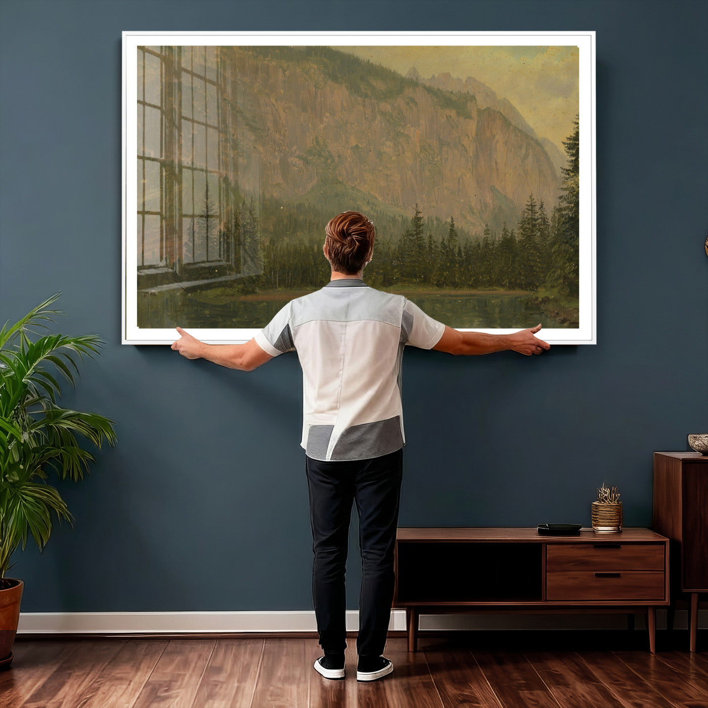 76844524-MGV-CV-36X24 - Frederic Edwin Church Hintersee Canvas Print, Hudson River School Mountain Lake Painting 1868, American Romantic Landscape, Vintage Nature Wall Art