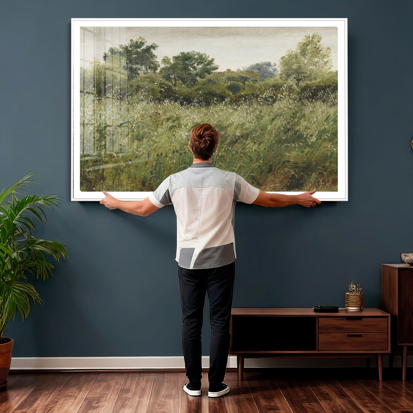 92328261-MGV-CV-36X24 - Wildflower Meadow Canvas Wall Art, Impressionist Overgrown Field Painting Print, Vintage Green Nature Decor, Cottagecore Botanical Art, Living Room Print