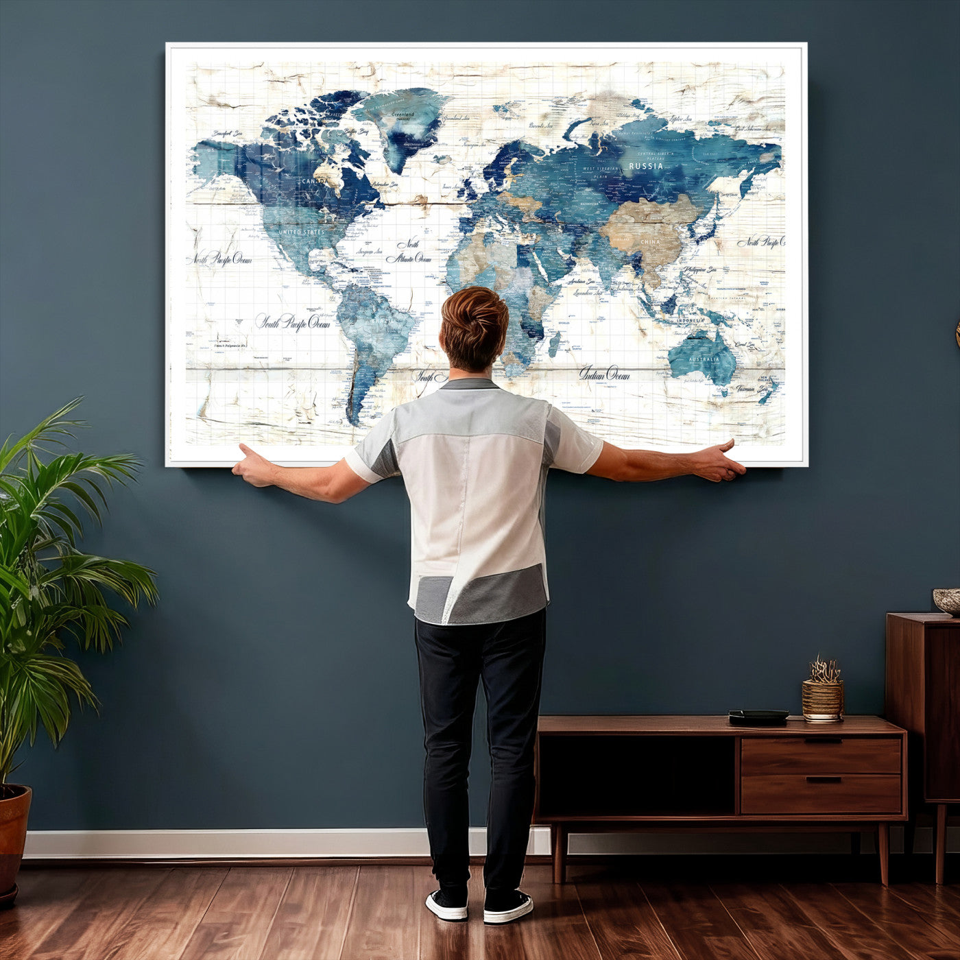 86799232-MGV-CV-36X24 - Watercolor World Map Canvas Wall Art Print – Abstract Colorful Travel Wall Decor