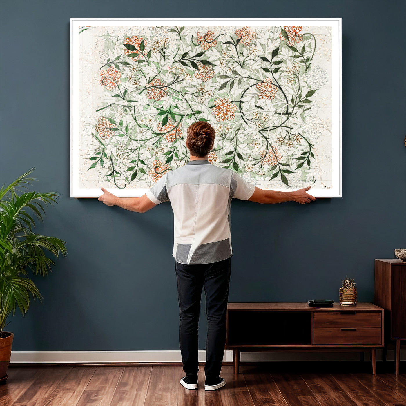 17622011W-MGV-CV-36X24 - William Morris Jasmine Flower Wall Art Canvas Print, Botanical Floral Canvas Print, Vintage Cottagecore Wall Decor, Framed Nature Artwork Ready to Hang