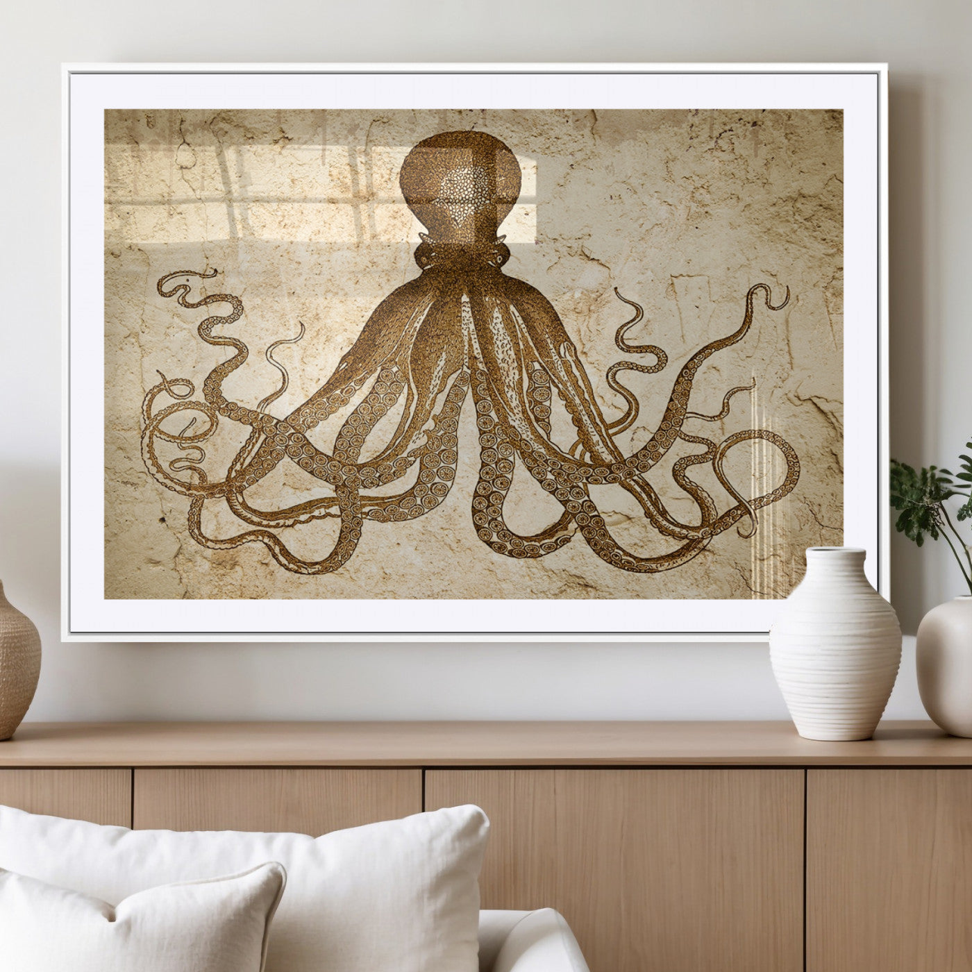 MGC-FP-36x24 - Sepia Octopus Wall Art Abstract Animal Canvas Print