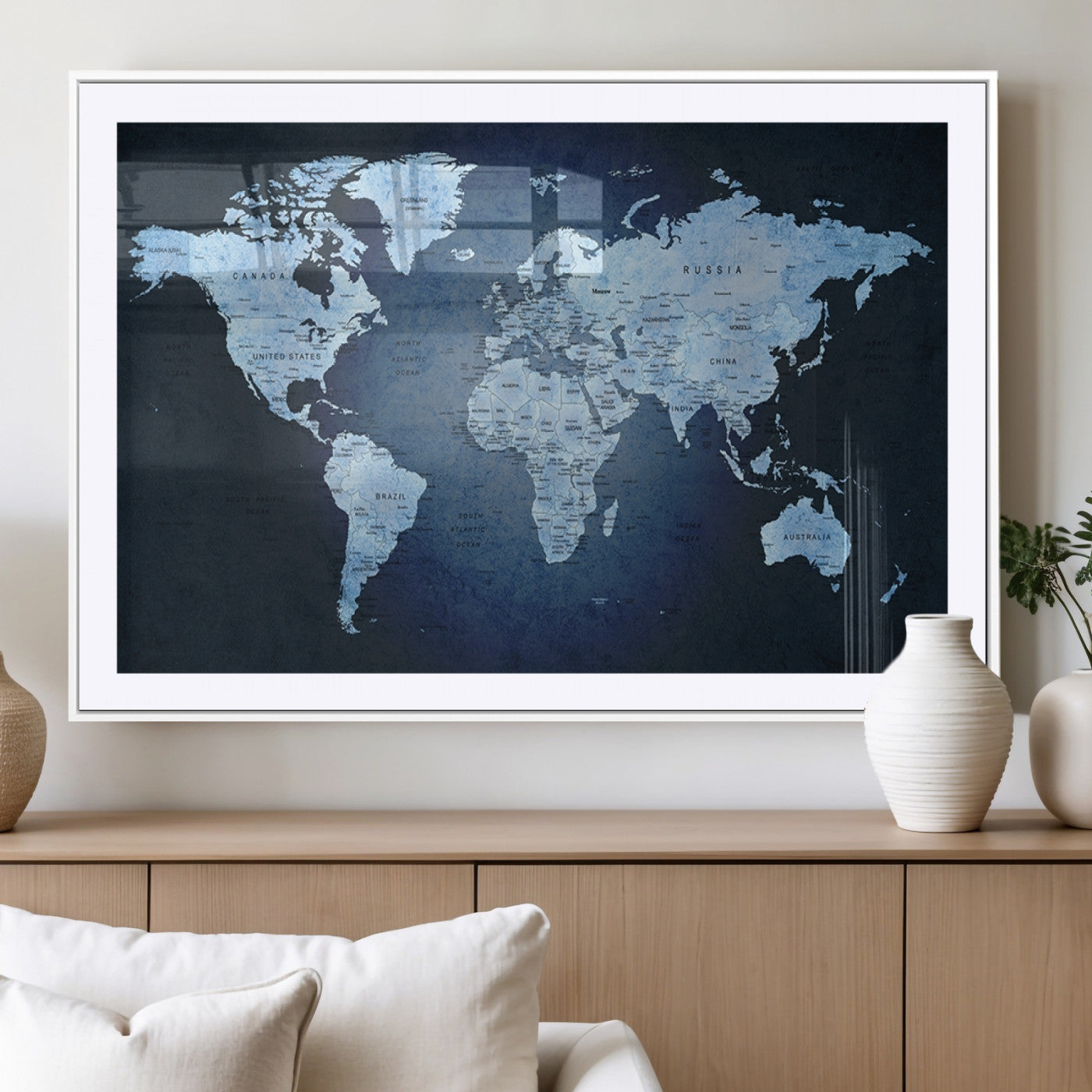MGC-FP-36x24 - Push Pin World Map Canvas Print – Framed Wall Art for Couples to Track Their Travels – Anniversary