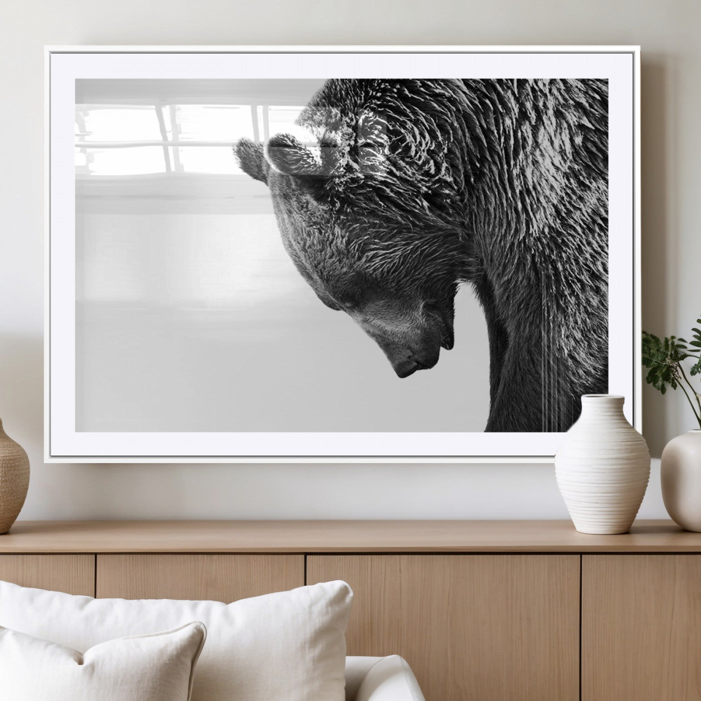 MGC-FP-36x24 - Black and White Grizzly 399 Bear Canvas Print Wall Art | Large Wildlife Canvas Print for Living