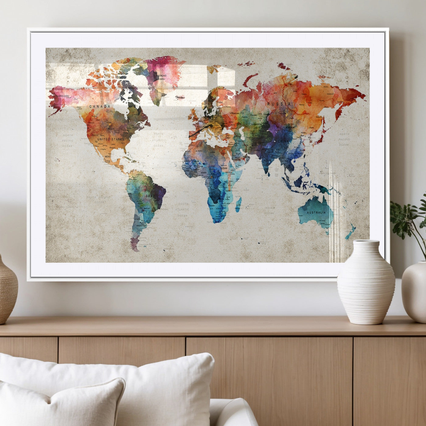 MGC-FP-36x24 - Push Pin World Map Canvas Print – Framed Wall Art for Couples to Track Their Travels – Anniversary