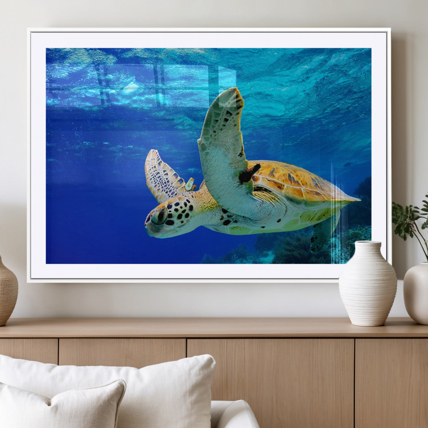 16292-MGC-FP-36x24_White-Sea Turtle Wall Art Canvas Print, Sea life in the Ocean Wall Art Printing