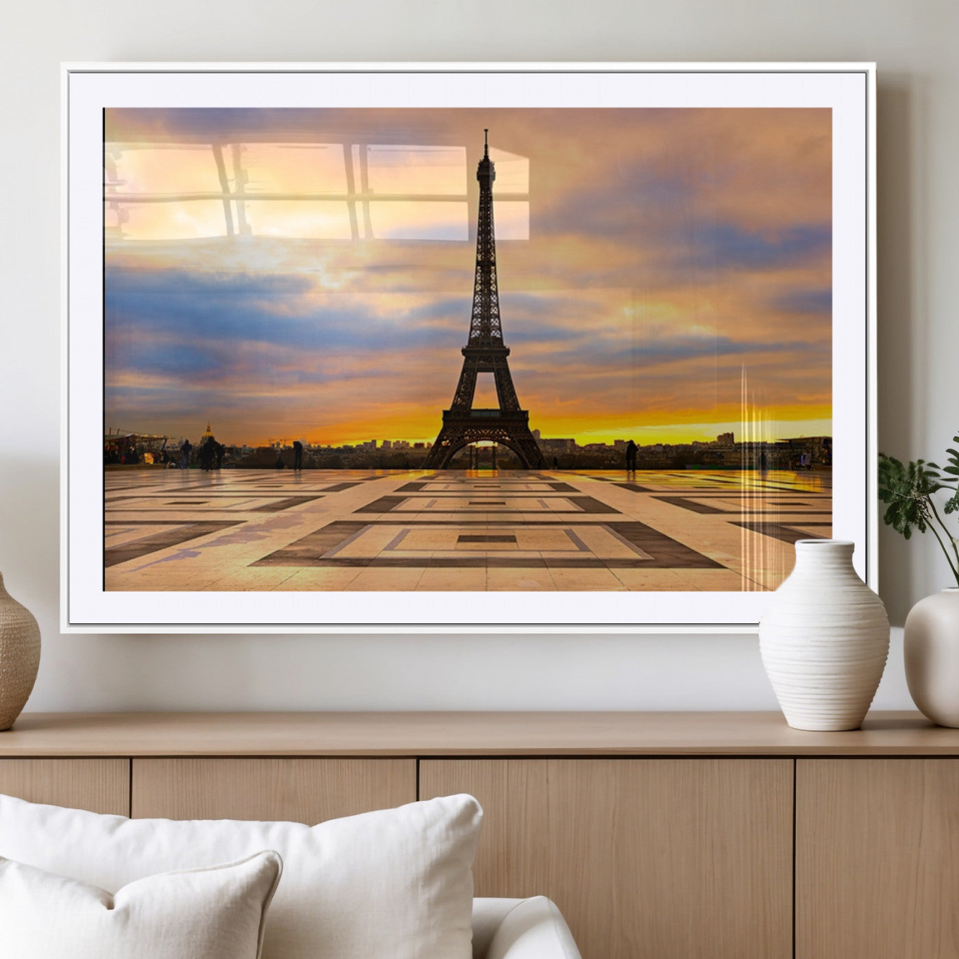 MGC-FP-36x24 - Paris Eiffel Tower Sunset Canvas Wall Art Print - Iconic Landmark Decor with Vibrant Colors