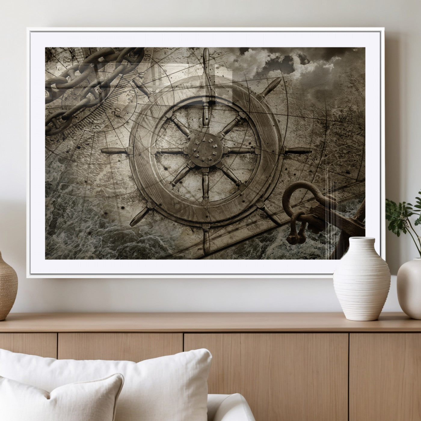 MGC-FP-36x24 - Wooden Ship Wheel Canvas Print, Multi Panel Canvas Wall Art Print