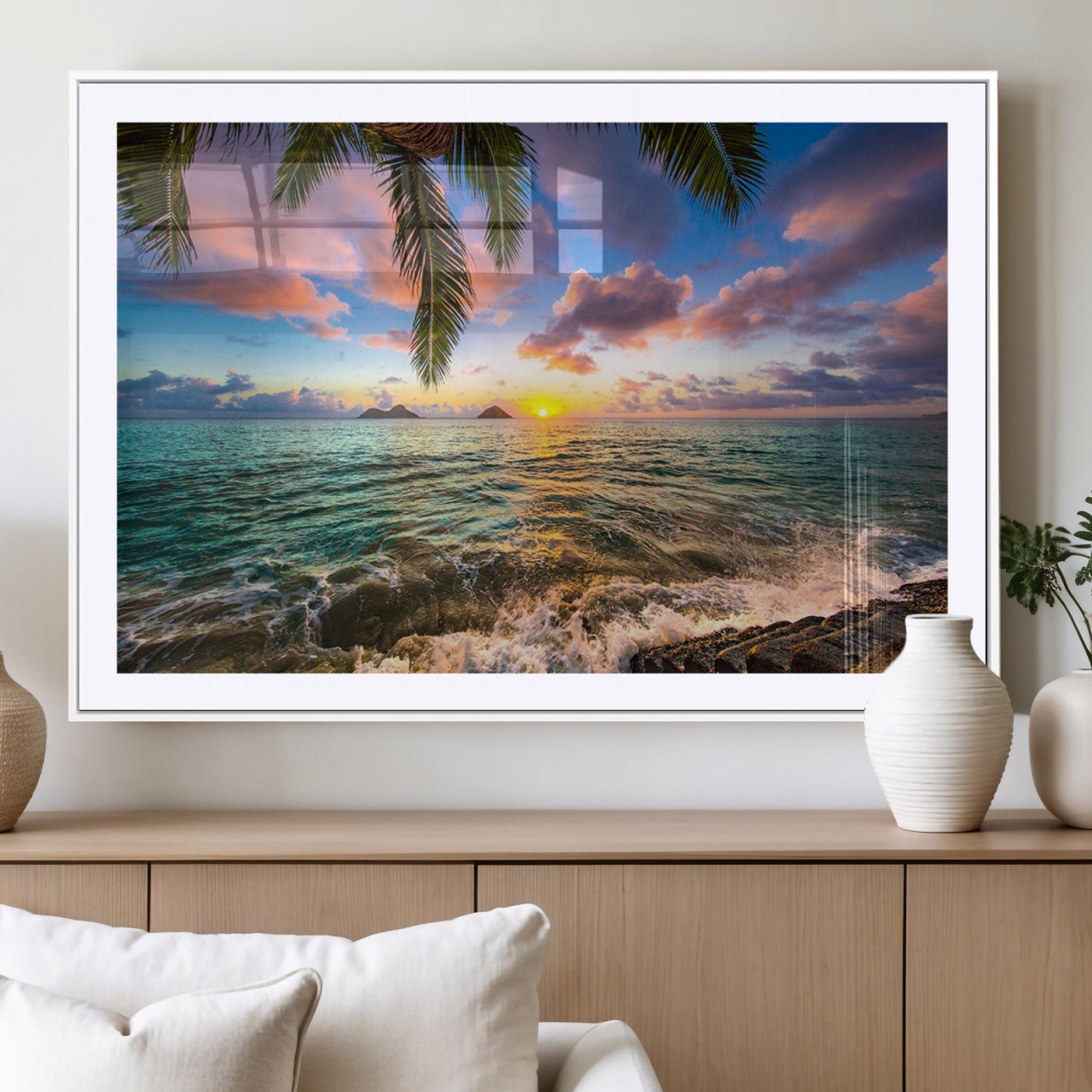 MGC-FP-36x24 - Framed Tropical Sunset Art Canvas Print