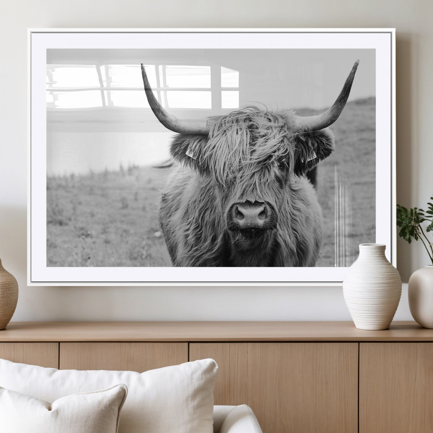 MGC-FP-36x24 - Newfoundland Cow Art Wall Art, Black White Cow Art Wall Art Canvas Print