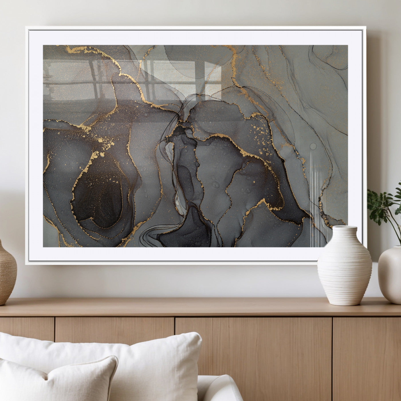 MGC-FP-36x24 - Gray Marble Fluid Effect Wall Art Abstract Canvas Wall Art Print
