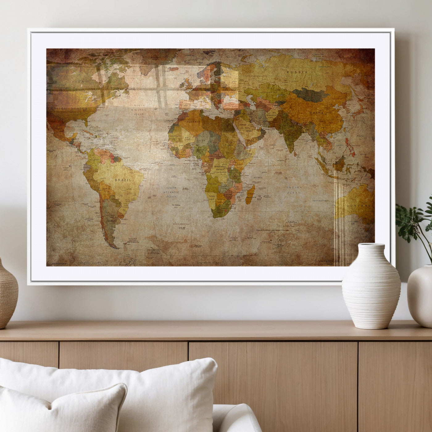 MGC-FP-36x24 - Push Pin World Map Canvas Print – Framed Wall Art for Couples to Track Their Travels – Anniversary