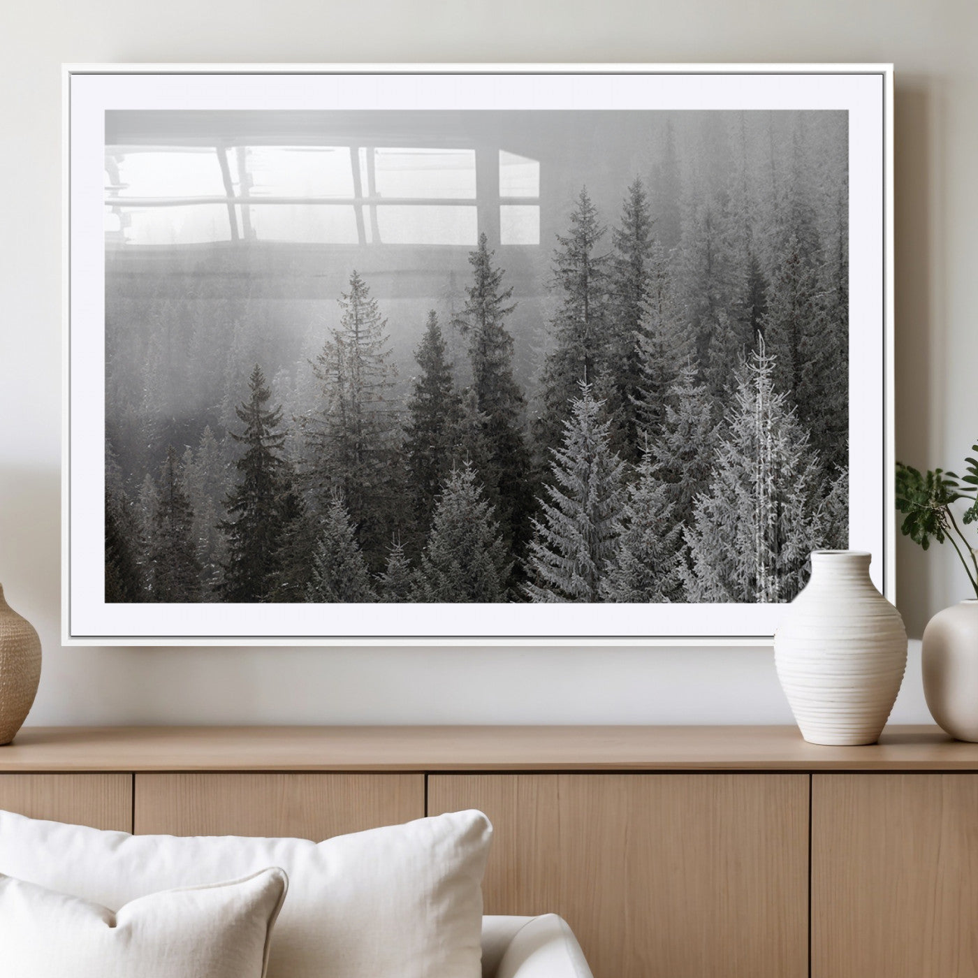 MGC-FP-36x24 - Big Foggy Forest and Misty Trees Forest Wall Art Canvas Print