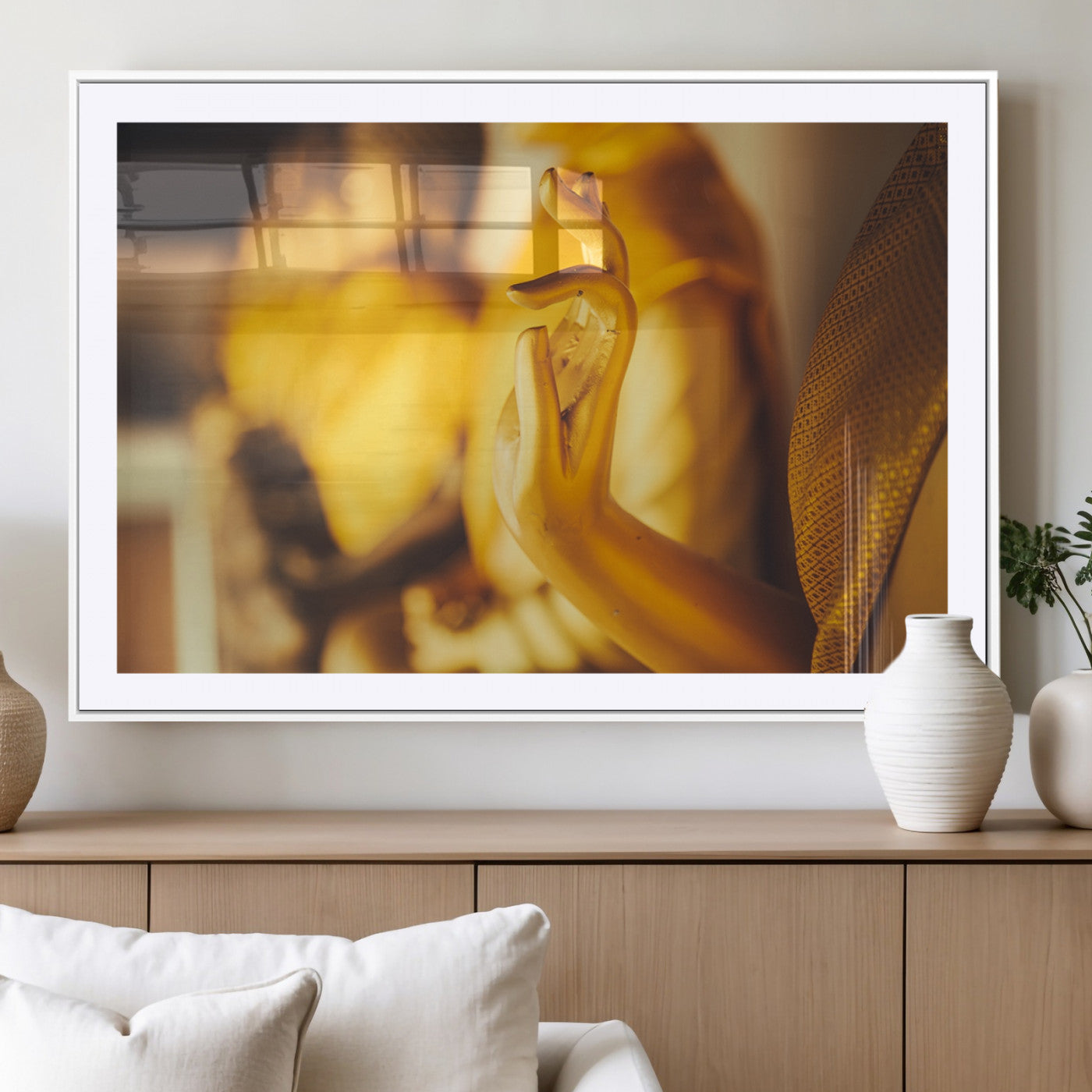 MGC-FP-36x24 - Gold Buddha Statue Hands Wall Art Canvas Print