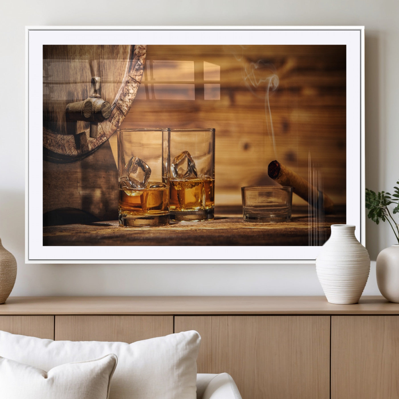 MGC-FP-36x24 - Rustic Whiskey and Barrel Canvas Print