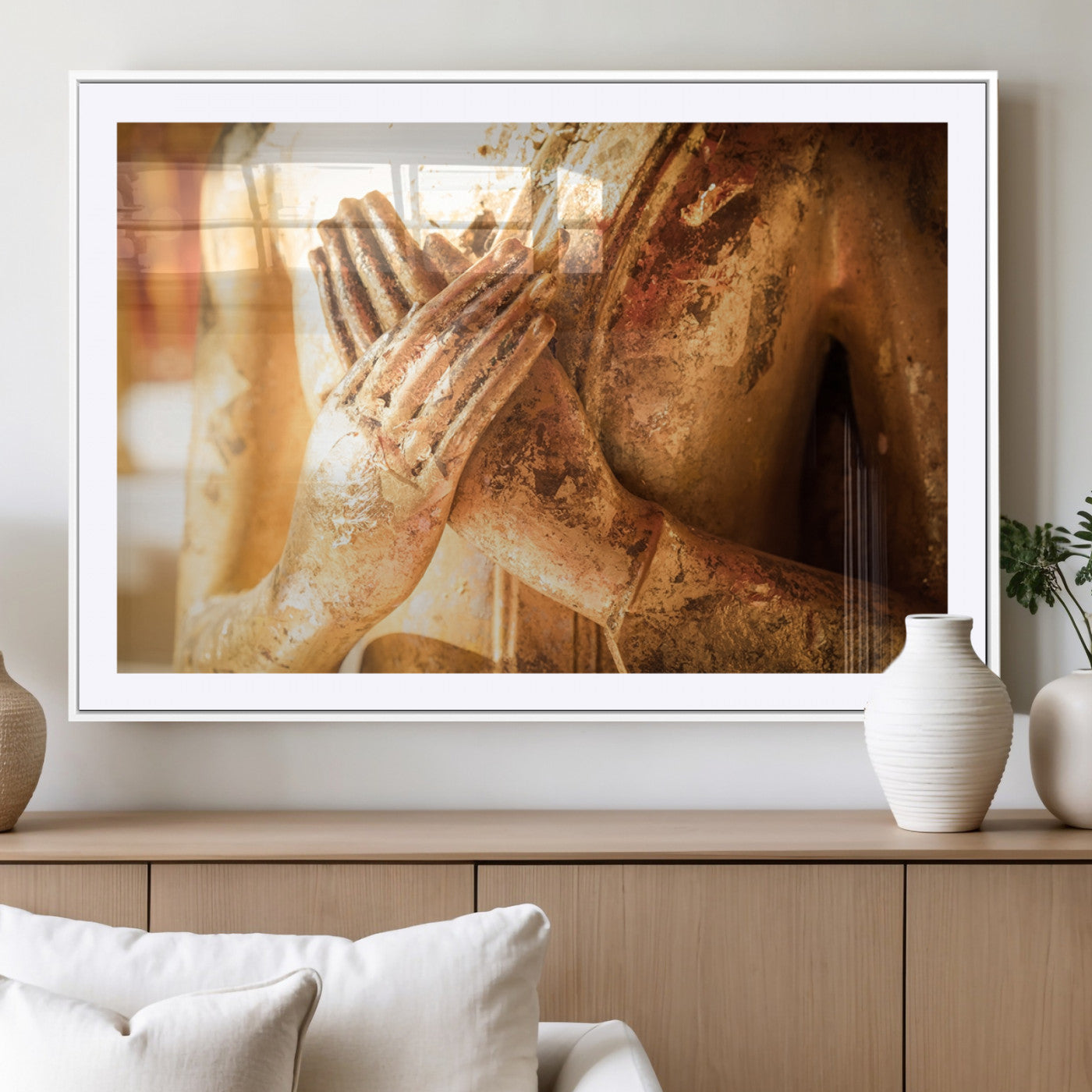 MGC-FP-36x24 - Buddha Statue Hands Wall Art Canvas Print