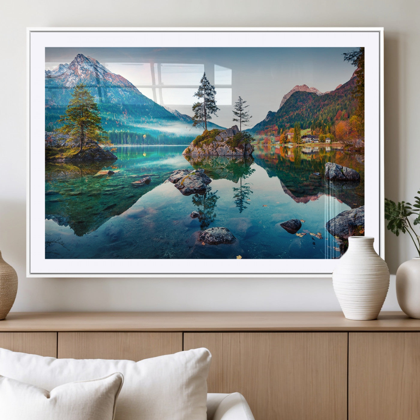 -Crystal Clear Lake Wall Art | Mountains Wall Art Canvas | 3 Panel Large Landscape Print for Dining