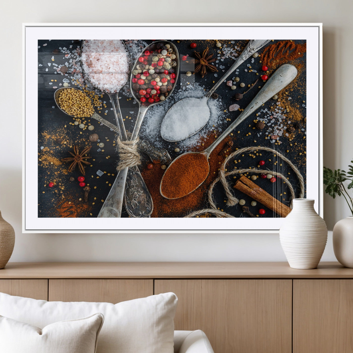 MGC-FP-36x24 - Spices and Seasonings Canvas Wall Art – Colorful Triptych Kitchen Decor – Culinary Art for Dining