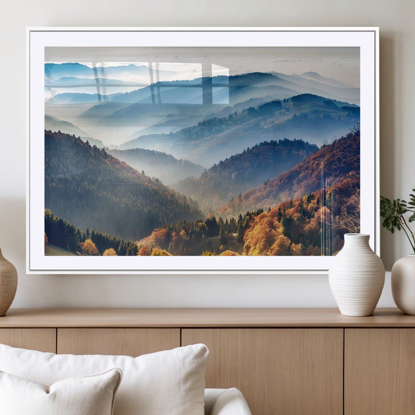 MGC-FP-36x24 - Misty Mountain Sunrise Triptych Canvas Print – Autumn Landscape Wall Art – Scenic Nature Decor –