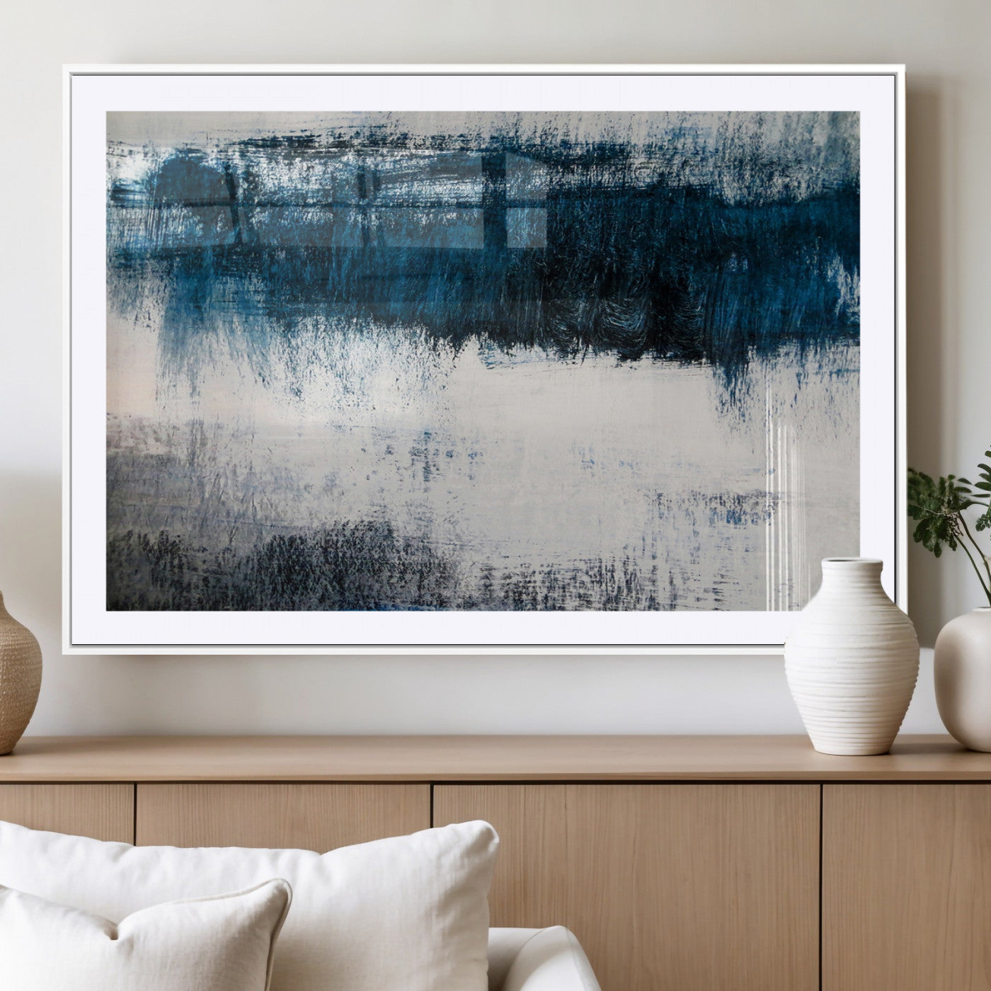 MGC-FP-36x24 - Abstract Blue and White Canvas Art | Large Wall Art for Modern Living Room Decor | Minimalist
