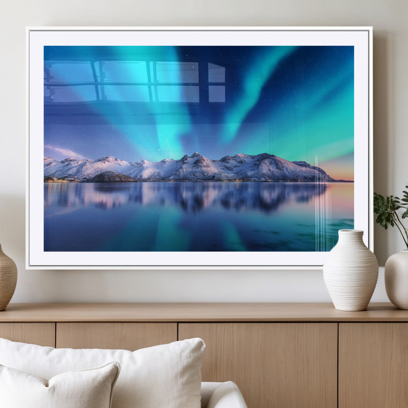 MGC-FP-36x24 - Northern Lights above Mountain Wall Art, Northern Lights Wall Art Canvas Print