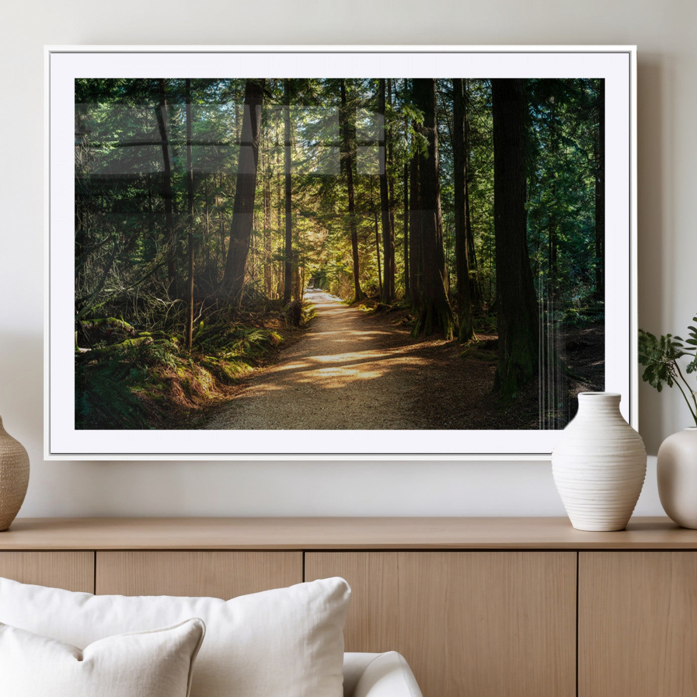 MGC-FP-36x24 - Sunlit Forest Pathway Canvas Print | 3 Panel Large Nature Wall Art for Living Room, Office, or