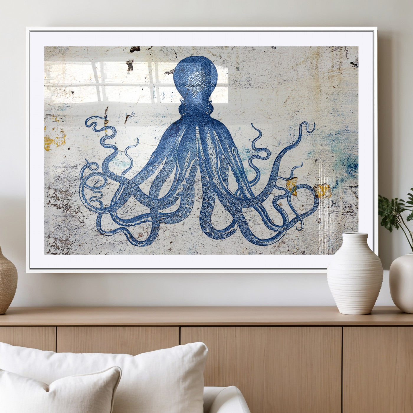MGC-FP-36x24 - Octopus Canvas Wall Art | Coastal Marine Life Artwork for Living Room, Bedroom, or Office |