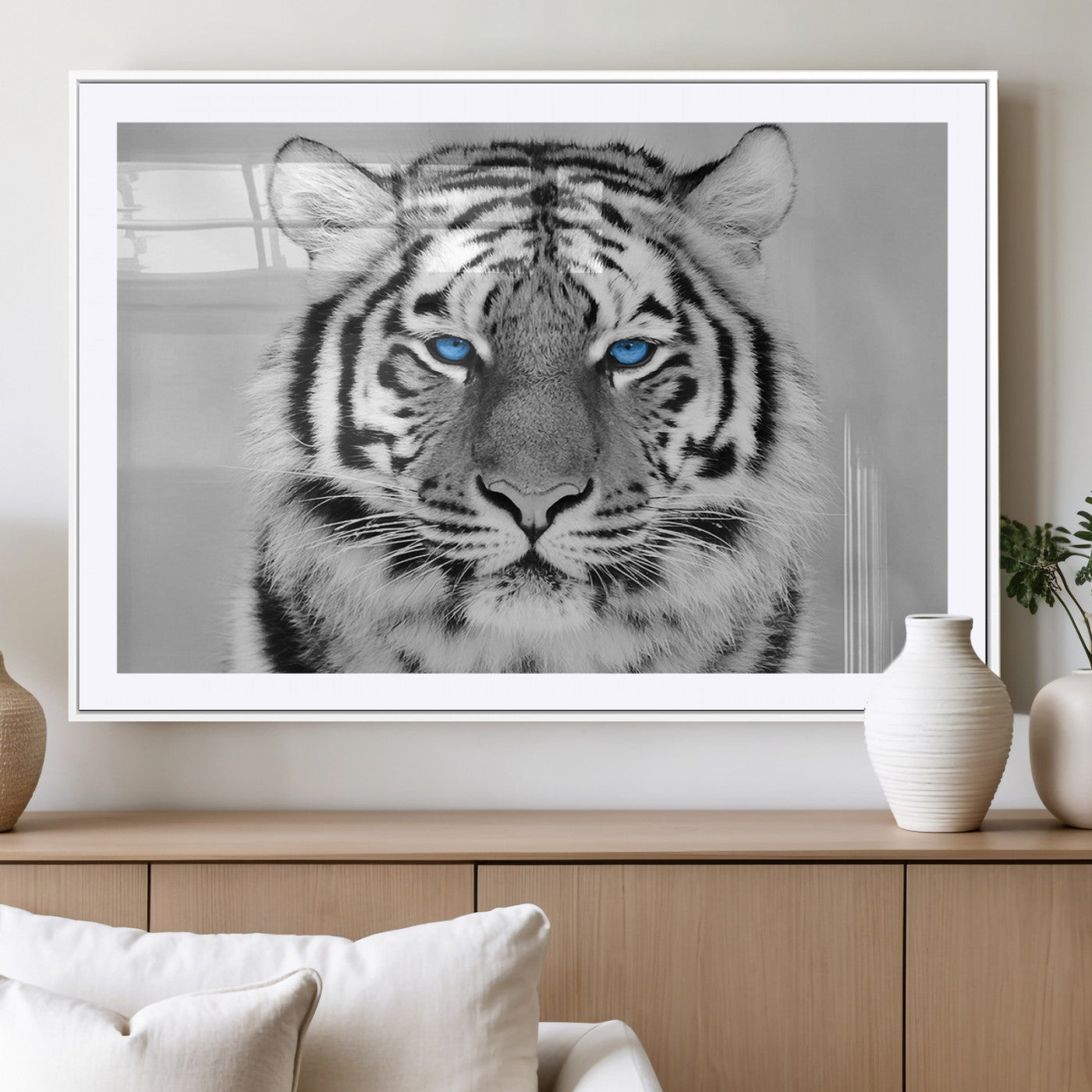 MGC-FP-36x24 - Black and White Tiger Wall Art Animal Canvas Print