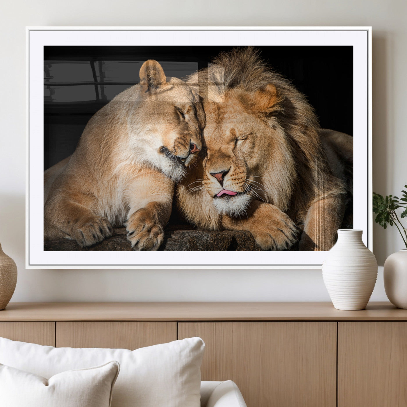 MGC-FP-36x24 - Lion and Lioness Wall Art Print Canvas | 3-Panel African Wildlife Canvas Print | Animal-Themed Art