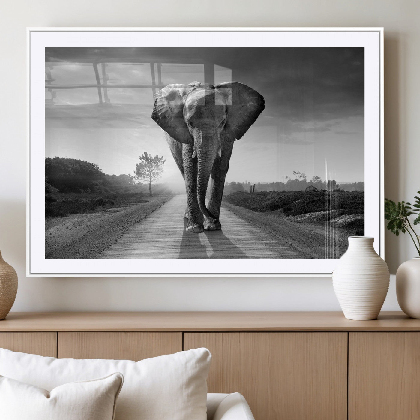 MGC-FP-36x24 - Black and White Elephant Wall Art Canvas Print