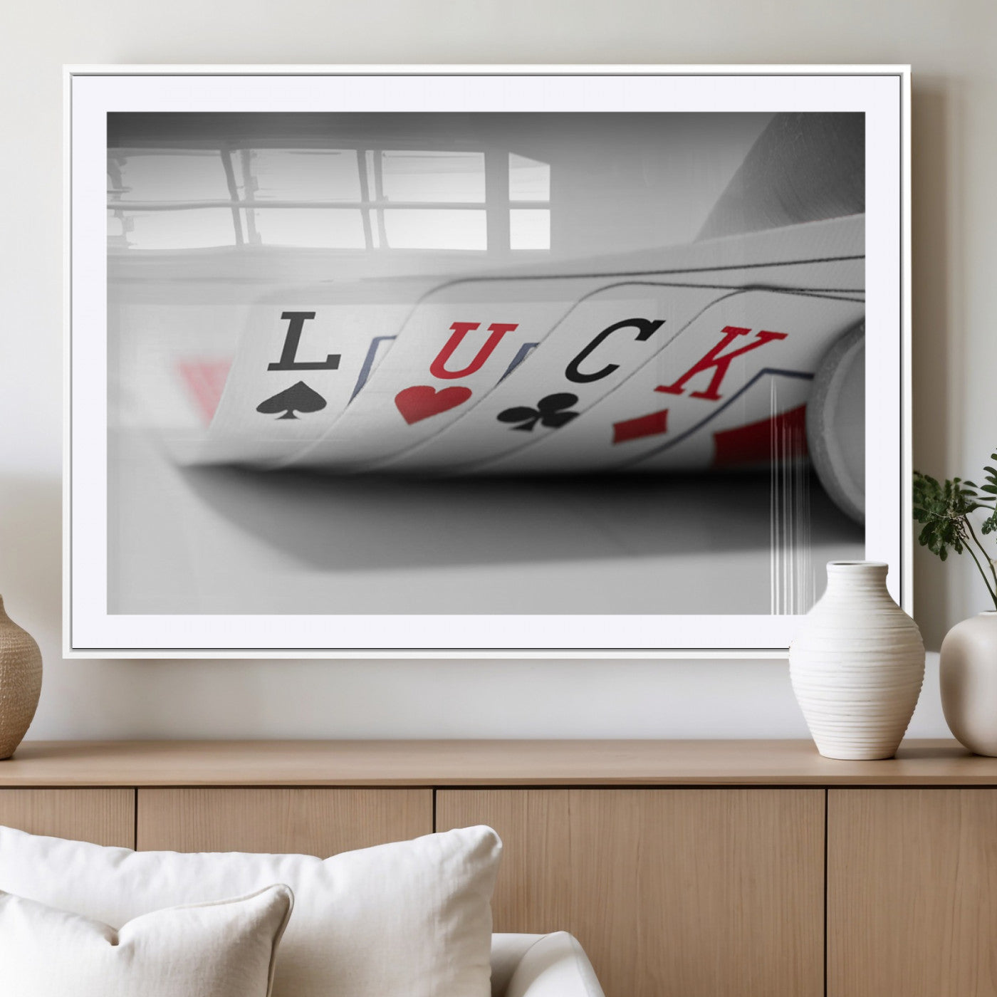 MGC-FP-36x24 - Framed Luck Poker Cards Canvas – Modern Triptych Wall Art, Ready to Hang for Game Rooms