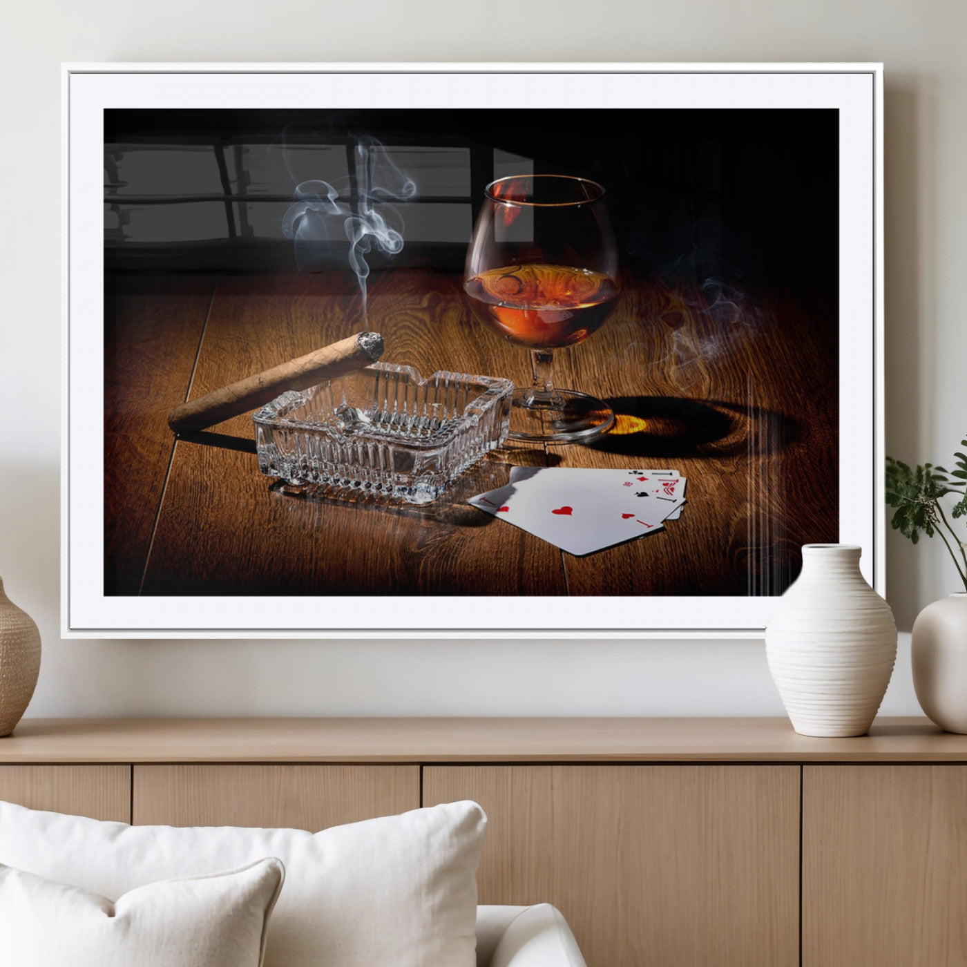 MGC-FP-36x24 - Whiskey Cigar Wall Art Canvas Print Kitchen Wall