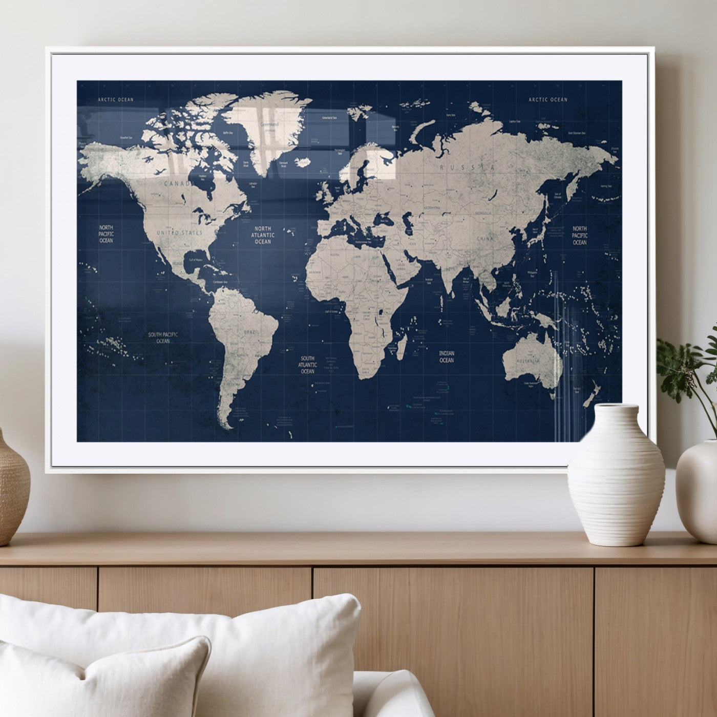 MGC-FP-36x24 - Push Pin World Map Canvas Print – Framed Wall Art for Couples to Track Their Travels – Anniversary