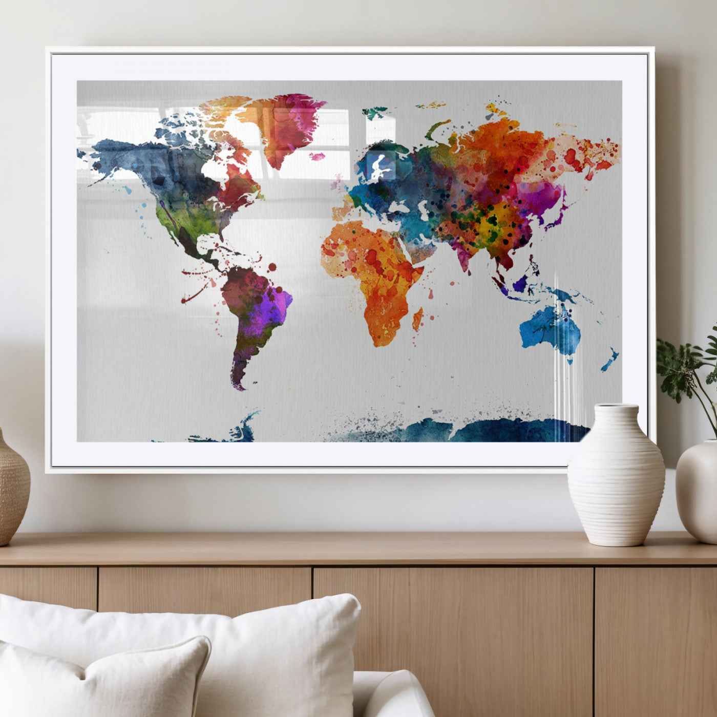 MGC-FP-36x24 - Push Pin World Map Canvas Print – Framed Wall Art for Couples to Track Their Travels – Anniversary