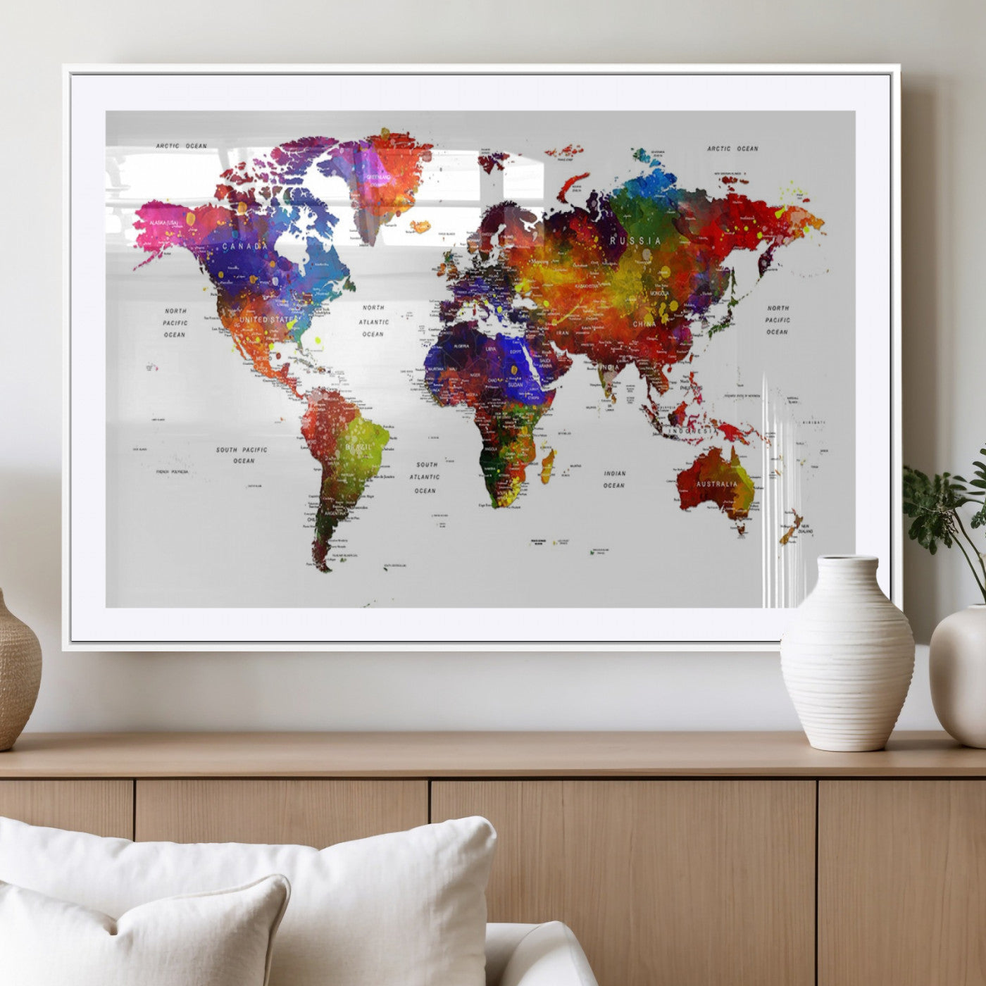 MGC-FP-36x24 - Push Pin World Map Canvas Print – Framed Wall Art for Couples to Track Their Travels – Anniversary