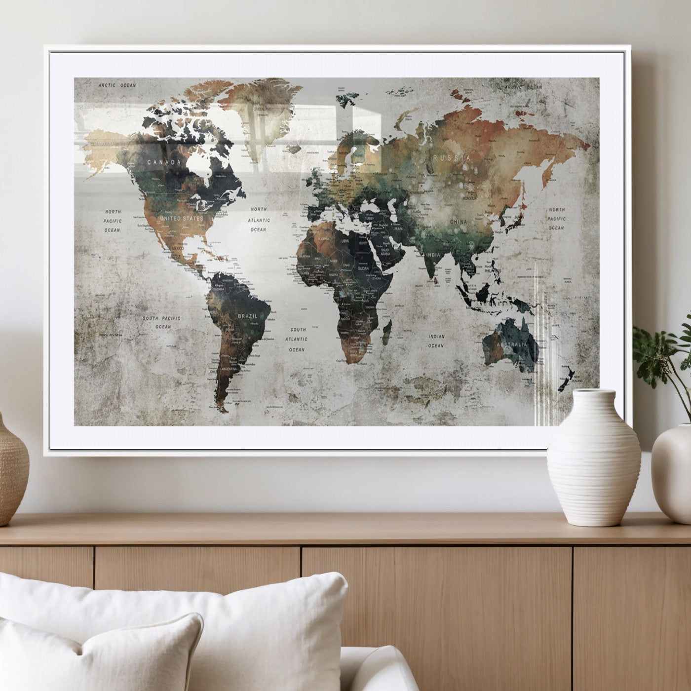 MGC-FP-36x24 - Push Pin World Map Canvas Print – Framed Wall Art for Couples to Track Their Travels – Anniversary